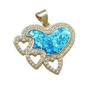Copper Heart Pendant Pave Blue Fire Opal Zircon 18K Gold Plated, approx 20-22mm [FD14249]