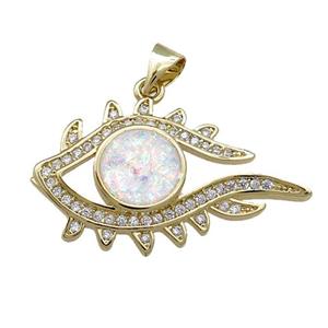 Copper Eye Pendant Pave White Fire Opal Zircon 18K Gold Plated, approx 18-30mm [FD14252]