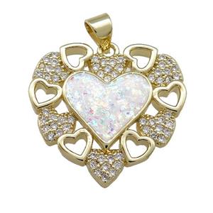 Copper Heart Pendant Pave White Fire Opal Zircon 18K Gold Plated, approx 23mm [FD14260]