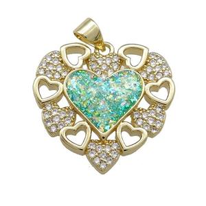Copper Heart Pendant Pave Green Fire Opal Zircon 18K Gold Plated, approx 23mm [FD14263]