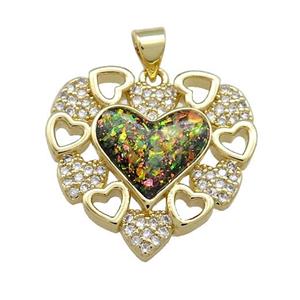 Copper Heart Pendant Pave Multicolor Fire Opal Zircon 18K Gold Plated, approx 23mm [FD14265]