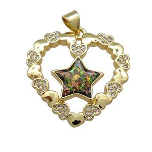 Copper Heart Pendant Pave Multicolor Fire Opal Zircon Star 18K Gold Plated, approx 24mm [FD14271]