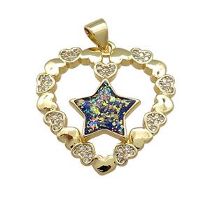 Copper Heart Pendant Pave Multicolor Fire Opal Zircon Star 18K Gold Plated, approx 24mm [FD14272]