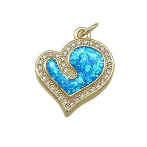 Copper Heart Pendant Pave Blue Fire Opal Zircon 18K Gold Plated, approx 16-17mm [FD14274]
