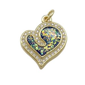 Copper Heart Pendant Pave Multicolor Fire Opal Zircon 18K Gold Plated, approx 16-17mm [FD14277]