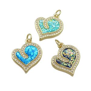 Copper Heart Pendant Pave Fire Opal Zircon 18K Gold Plated Mixed, approx 16-17mm [FD14278]