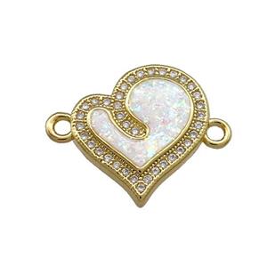 Copper Heart Connector Pave White Fire Opal Zircon 18K Gold Plated, approx 16-17mm [FD14279]