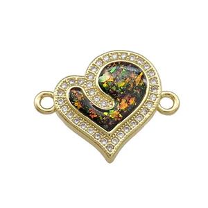 Copper Heart Connector Pave Multicolor Fire Opal Zircon 18K Gold Plated, approx 16-17mm [FD14280]