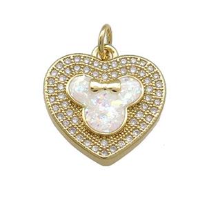 Copper Heart Pendant Pave White Fire Opal Zircon 18K Gold Plated, approx 16.5mm [FD14281]
