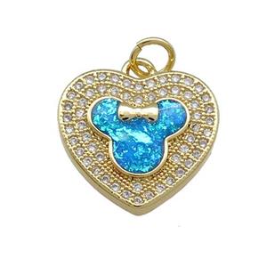 Copper Heart Pendant Pave Blue Fire Opal Zircon 18K Gold Plated, approx 16.5mm [FD14282]
