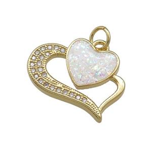 Copper Heart Pendant Pave White Fire Opal Zircon 18K Gold Plated, approx 16-18mm [FD14283]