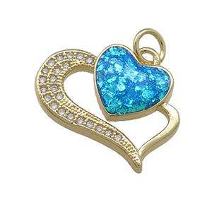 Copper Heart Pendant Pave Blue Fire Opal Zircon 18K Gold Plated, approx 16-18mm [FD14284]