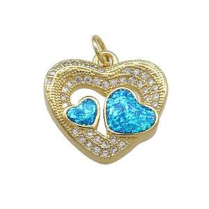 Copper Heart Pendant Pave Blue Fire Opal Zircon 18K Gold Plated, approx 18mm [FD14290]