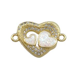 Copper Heart Connector Pave White Fire Opal Zircon 18K Gold Plated, approx 18mm [FD14291]