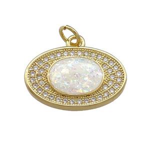 Copper Oval Pendant Pave White Fire Opal 18K Gold Plated, approx 13-19mm [FD14302]
