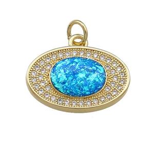 Copper Oval Pendant Pave Blue Fire Opal 18K Gold Plated, approx 13-19mm [FD14303]