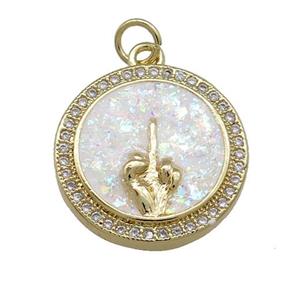 Copper Circle Pendant Pave White Fire Opal Zircon Hand 18K Gold Plated, approx 18mm [FD14308]