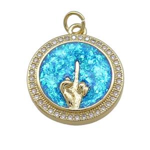 Copper Circle Pendant Pave Blue Fire Opal Zircon Hand 18K Gold Plated, approx 18mm [FD14309]