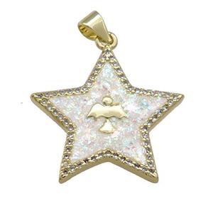 Copper Star Pendant Pave White Fire Opal Zircon Angel 18K Gold Plated, approx 24mm [FD14322]