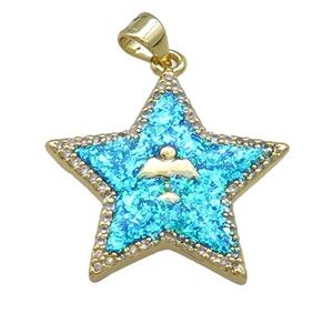 Copper Star Pendant Pave Blue Fire Opal Zircon Angel 18K Gold Plated, approx 24mm [FD14323]