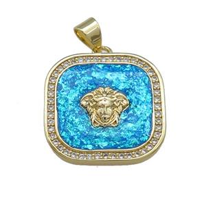 Copper Square Pendant Pave Blue Fire Opal Zircon 18K Gold Plated, approx 20mm [FD14327]