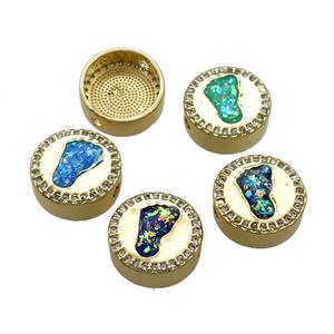 Copper Button Beads Pave Fire Opal Coin Barefoot 18K Gold Plated Mixed, approx 12mm [FD14372]