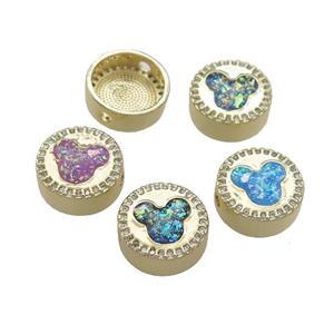 Copper Button Beads Pave Fire Opal Circle 18K Gold Plated Mixed, approx 12mm [FD14379]