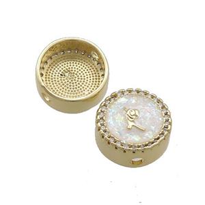 Copper Button Beads Pave White Fire Opal 18K Gold Plated, approx 12mm [FD14380]