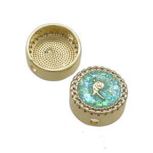 Copper Button Beads Pave Green Fire Opal 18K Gold Plated, approx 12mm [FD14381]