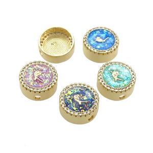 Copper Button Beads Pave Fire Opal Coin 18K Gold Plated Mixed, approx 12mm [FD14386]