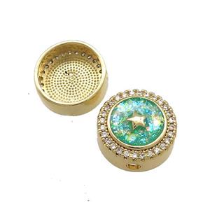 Copper Button Beads Pave Green Fire Opal Star 18K Gold Plated, approx 12mm [FD14387]