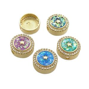 Copper Button Beads Pave Fire Opal Star 18K Gold Plated Circle Mixed, approx 12mm [FD14393]