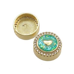 Copper Button Beads Pave Green Fire Opal Heart 18K Gold Plated, approx 12mm [FD14394]