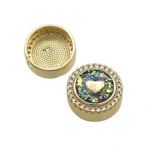 Copper Button Beads Pave Multicolor Fire Opal Heart 18K Gold Plated, approx 12mm [FD14396]