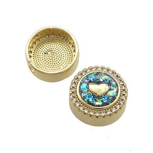 Copper Button Beads Pave Fire Opal Heart 18K Gold Plated, approx 12mm [FD14398]
