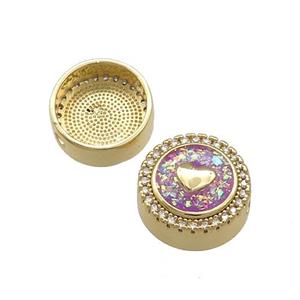 Copper Button Beads Pave Fuchsia Fire Opal Heart 18K Gold Plated, approx 12mm [FD14399]