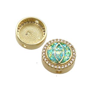 Copper Button Beads Pave Green Fire Opal Eye 18K Gold Plated, approx 12mm [FD14401]