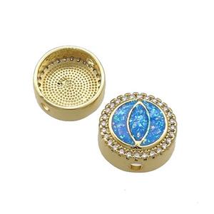 Copper Button Beads Pave Blue Fire Opal Eye 18K Gold Plated, approx 12mm [FD14402]