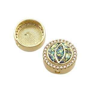 Copper Button Beads Pave Multicolor Fire Opal Eye 18K Gold Plated, approx 12mm [FD14403]