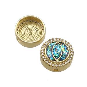 Copper Button Beads Pave Teal Fire Opal Eye 18K Gold Plated, approx 12mm [FD14405]