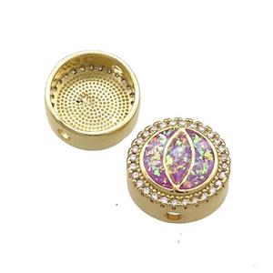 Copper Button Beads Pave Fuchsia Fire Opal Eye 18K Gold Plated, approx 12mm [FD14406]