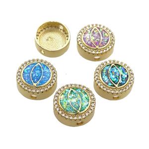 Copper Button Beads Pave Fire Opal Eye 18K Gold Plated Coin Mixed, approx 12mm [FD14407]