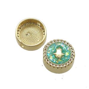 Copper Button Beads Pave Green Fire Opal Hand 18K Gold Plated, approx 12mm [FD14408]