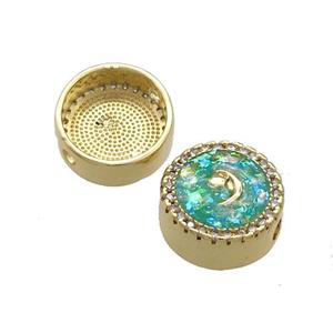 Copper Button Beads Pave Green Fire Opal Moon Star 18K Gold Plated, approx 12mm [FD14413]