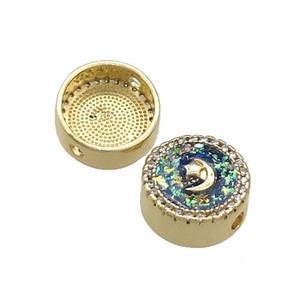 Copper Button Beads Pave Fire Opal Moon Star 18K Gold Plated, approx 12mm [FD14415]