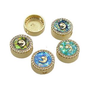 Copper Button Beads Pave Fire Opal Moon Star 18K Gold Plated Coin Mixed, approx 12mm [FD14417]