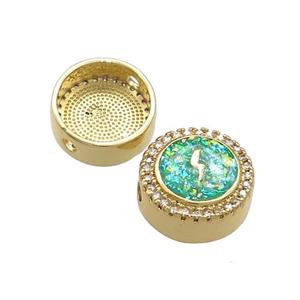 Copper Button Beads Pave Green Fire Opal Lightning 18K Gold Plated, approx 12mm [FD14418]
