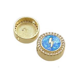 Copper Button Beads Pave Blue Fire Opal Lightning 18K Gold Plated, approx 12mm [FD14419]