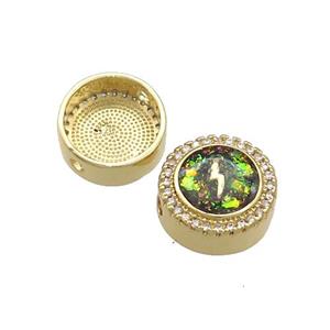Copper Button Beads Pave Olive Fire Opal Lightning 18K Gold Plated, approx 12mm [FD14421]