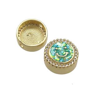 Copper Button Beads Pave Green Fire Opal Happyface 18K Gold Plated, approx 12mm [FD14423]